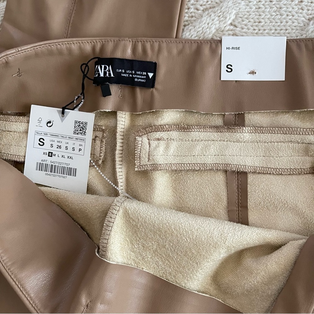 Zara Beige High Rise Faux Leather Leggings - Picture 8 of 8
